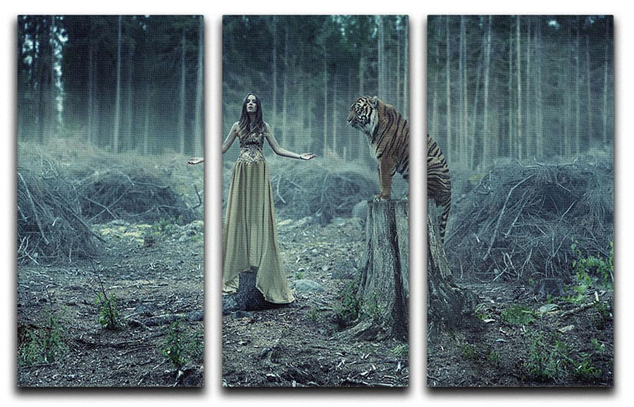 Young girl with a wild tiger 3 Split Panel Canvas Print - Canvas Art Rocks - 1
