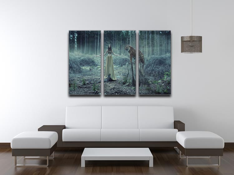 Young girl with a wild tiger 3 Split Panel Canvas Print - Canvas Art Rocks - 3