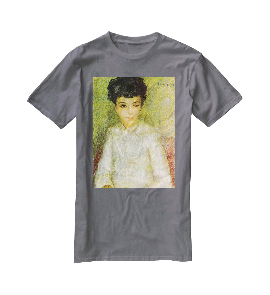 Young girl with brown hair by Renoir T-Shirt - Canvas Art Rocks - 3