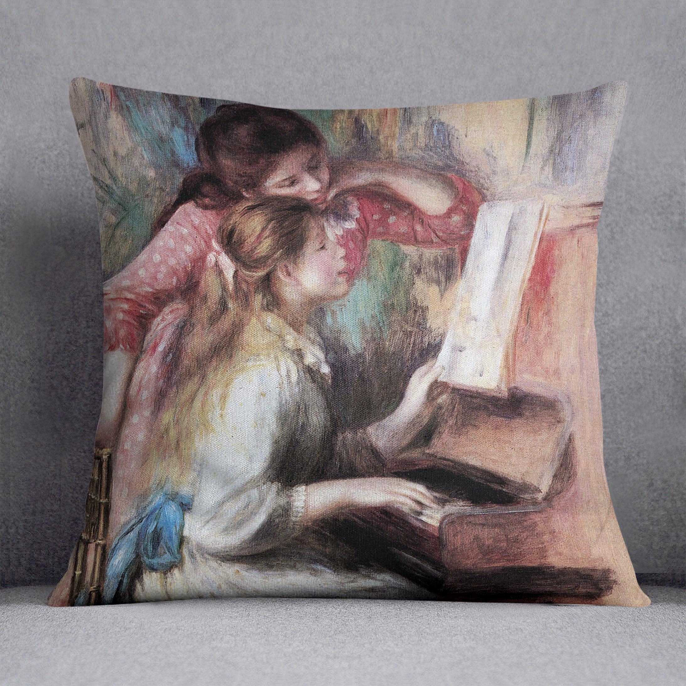 Young girls at the piano 1 by Renoir Cushion
