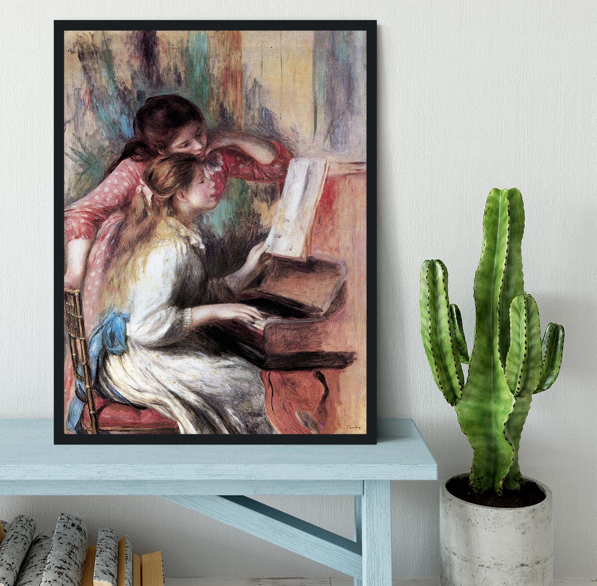 Young girls at the piano 1 by Renoir Framed Print - Canvas Art Rocks - 2
