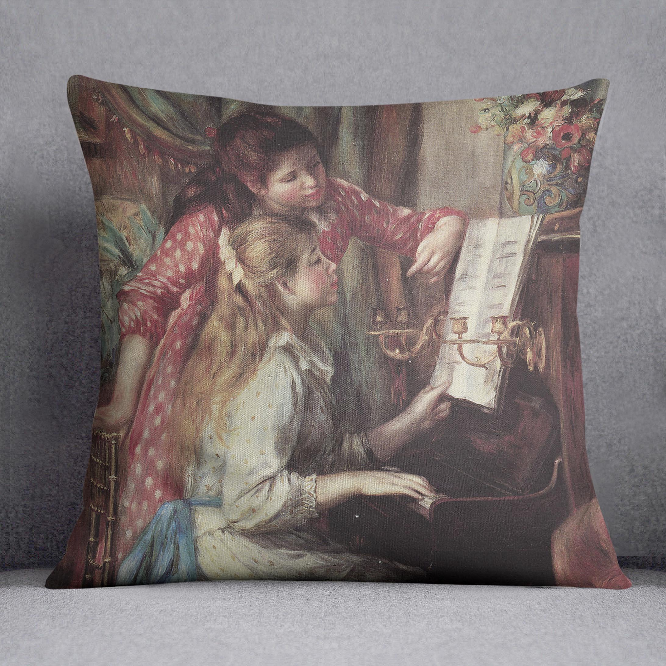 Young girls at the piano 2 by Renoir Cushion