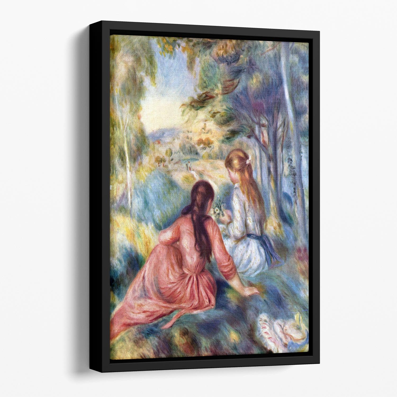 Young girls in the meadow by Renoir Floating Framed Canvas