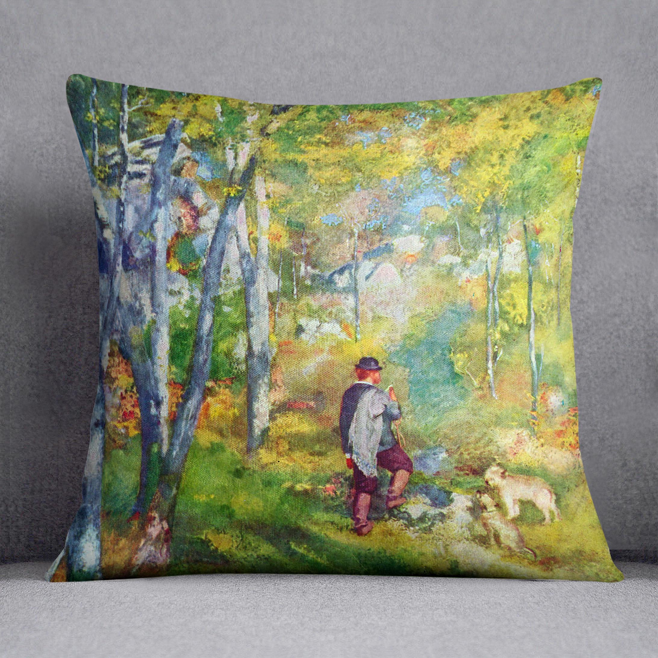 Young man in the forest of Fontainebleau by Renoir Cushion