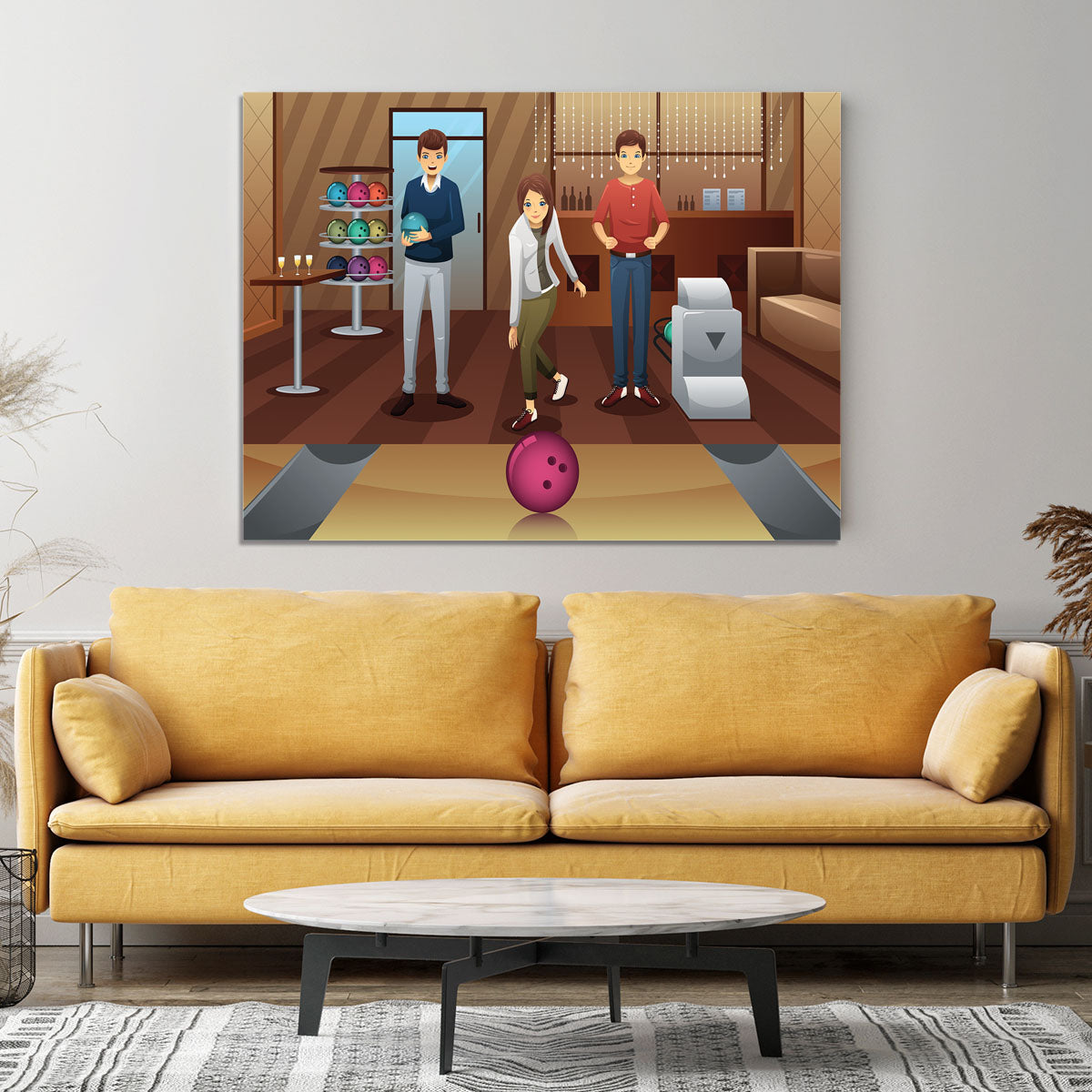 Young people playing bowling together Canvas Print or Poster - Canvas Art Rocks - 4