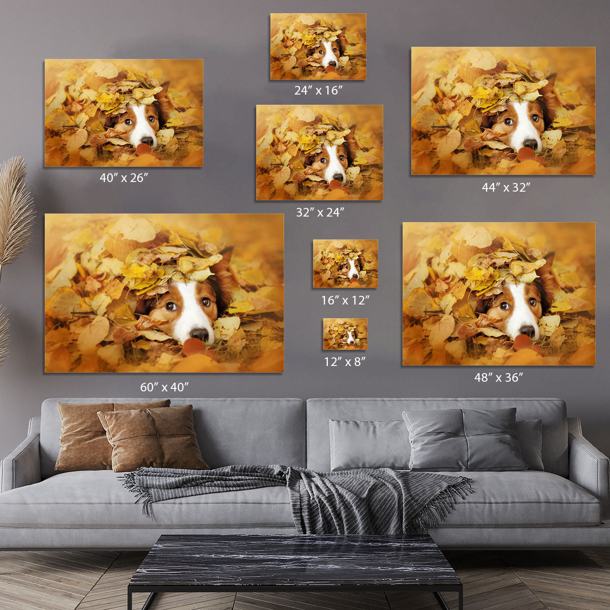 Young red border collie dog playing with leaves Canvas Print or Poster - Canvas Art Rocks - 7