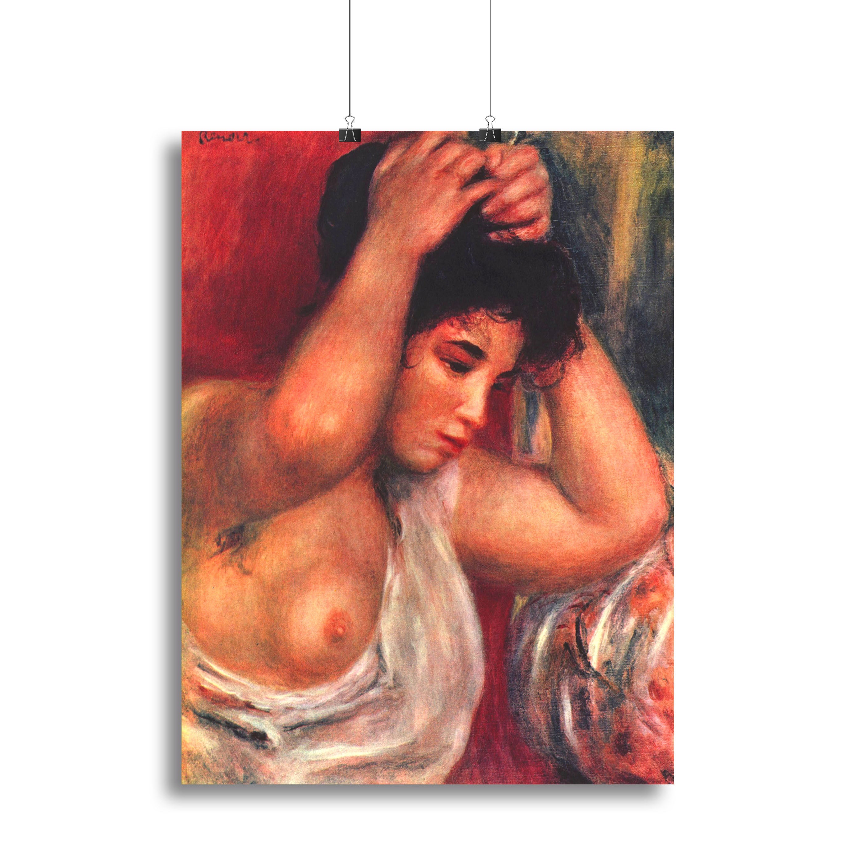 Young woman hairdressing by Renoir Canvas Print or Poster - Canvas Art Rocks - 2
