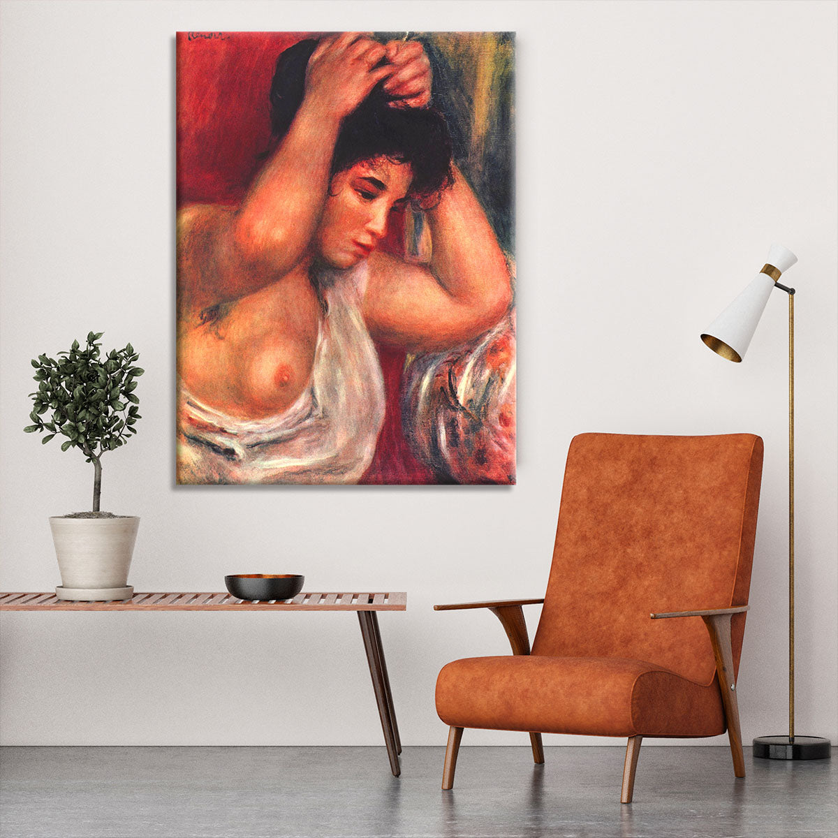 Young woman hairdressing by Renoir Canvas Print or Poster - Canvas Art Rocks - 6