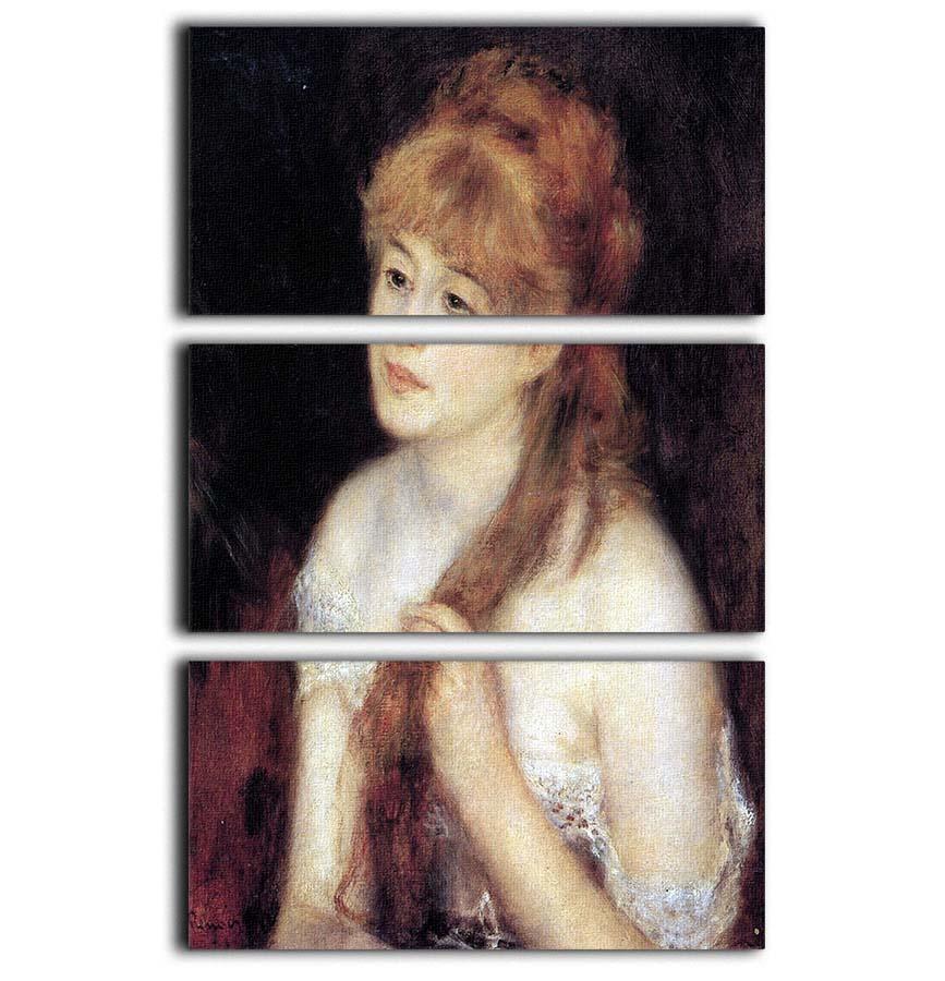 Young woman strokes her hair by Renoir 3 Split Panel Canvas Print - Canvas Art Rocks - 1