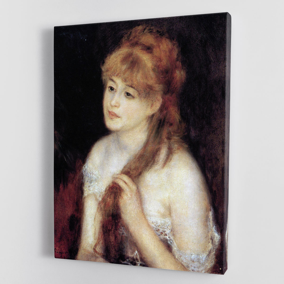 Young woman strokes her hair by Renoir Canvas Print or Poster - Canvas Art Rocks - 1