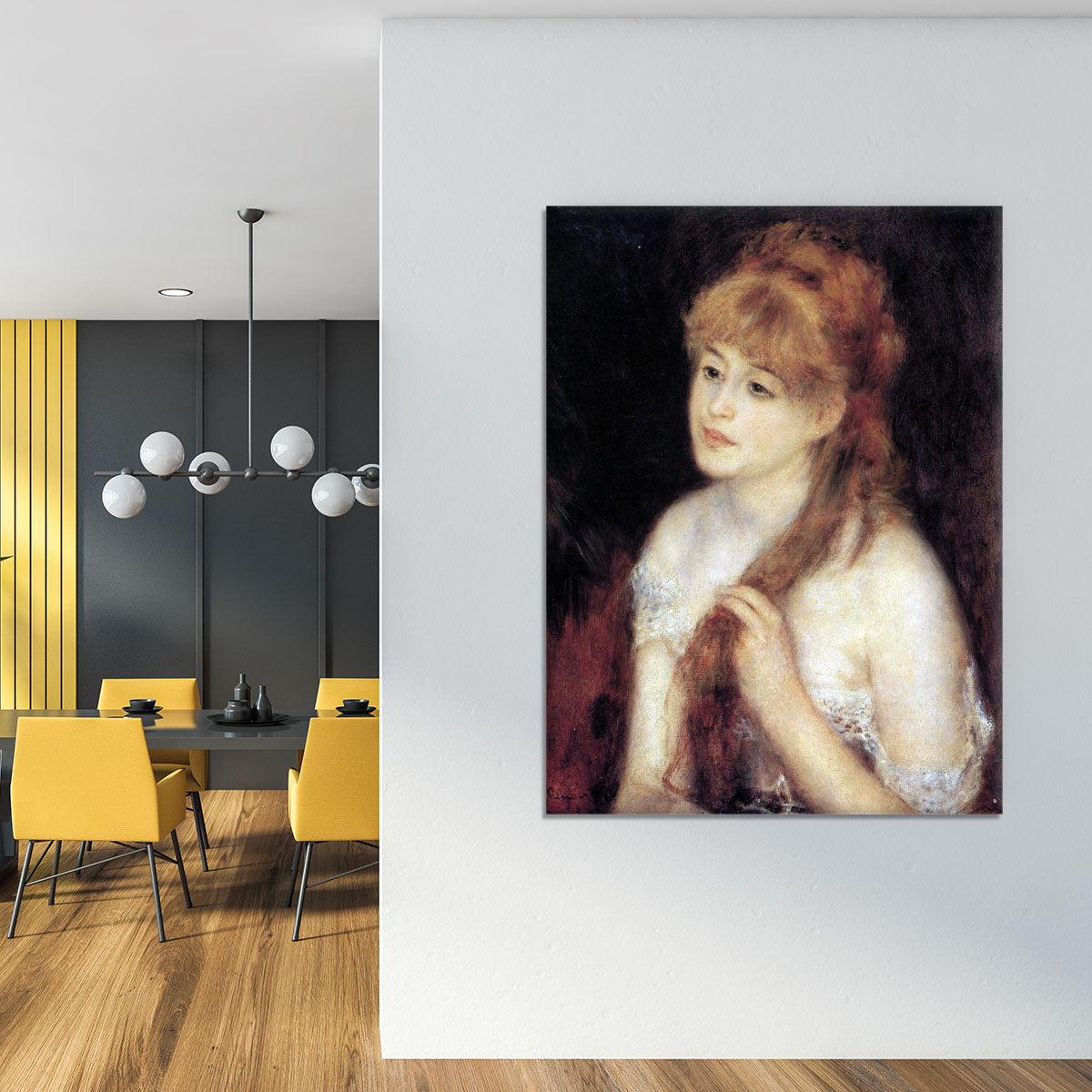 Young woman strokes her hair by Renoir Canvas Print or Poster - Canvas Art Rocks - 4