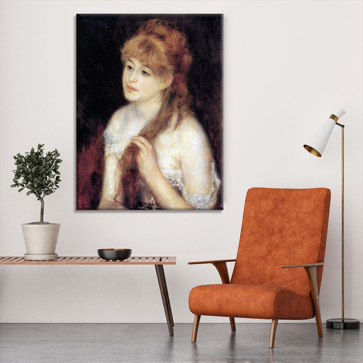 Young woman strokes her hair by Renoir Canvas Print or Poster - Canvas Art Rocks - 6