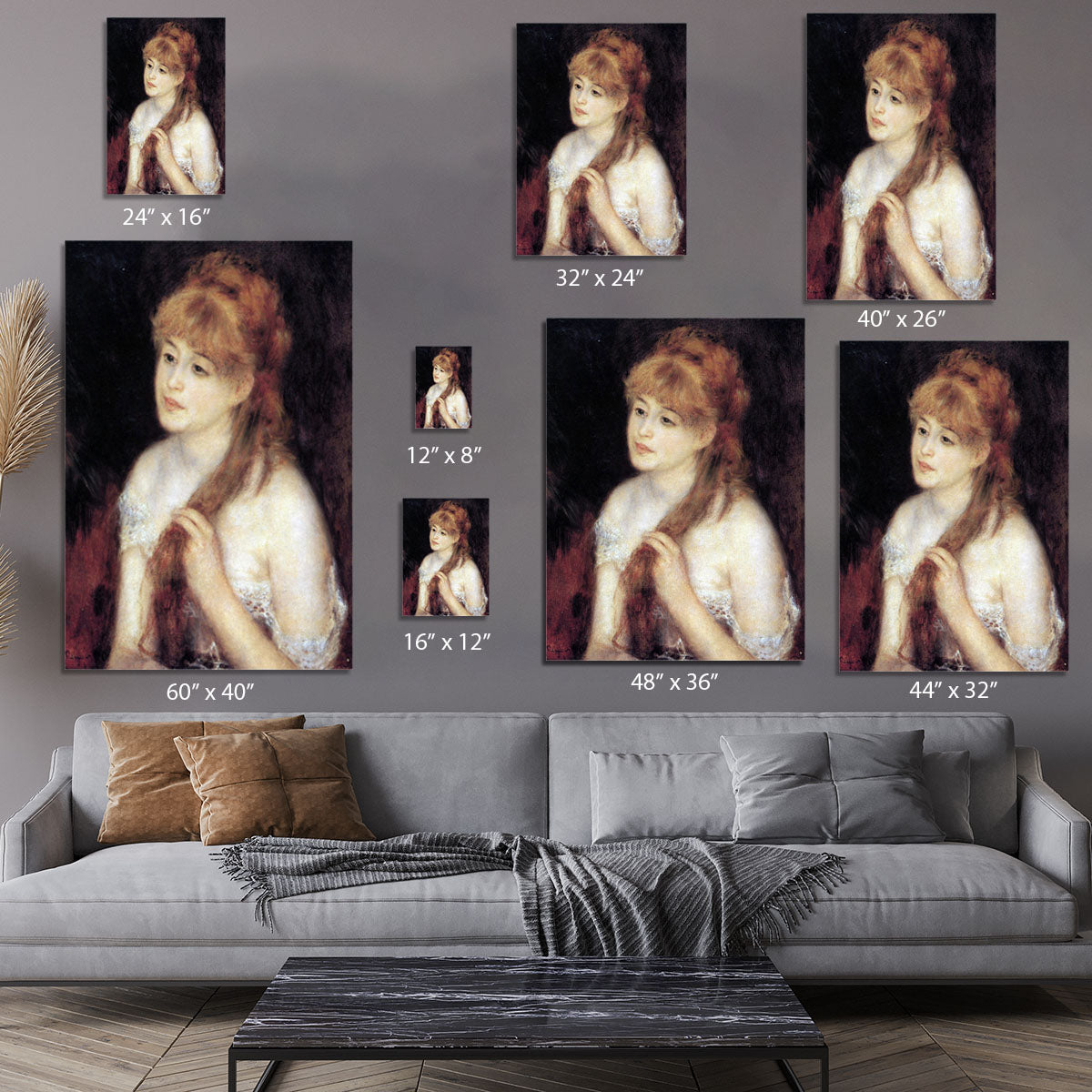 Young woman strokes her hair by Renoir Canvas Print or Poster - Canvas Art Rocks - 7