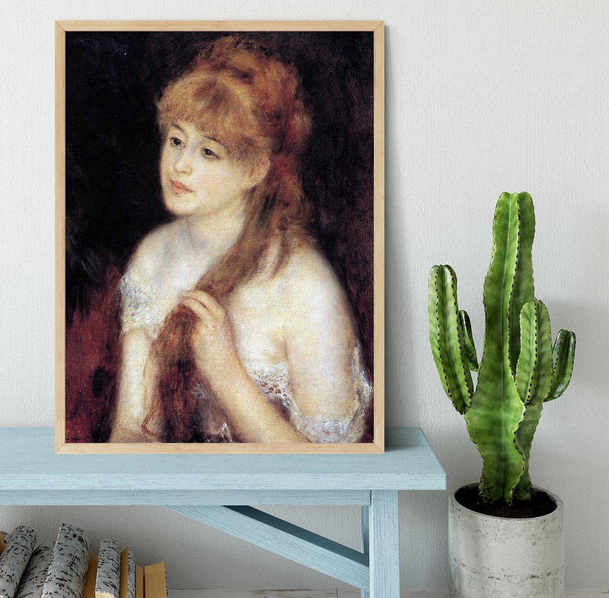 Young woman strokes her hair by Renoir Framed Print - Canvas Art Rocks - 4