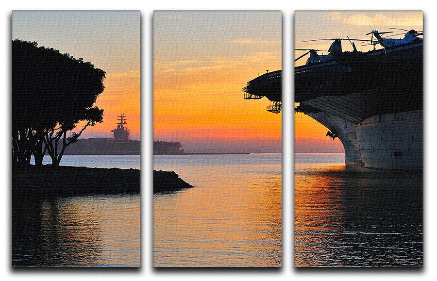 aircraft carrier in harbour in sunset 3 Split Panel Canvas Print - Canvas Art Rocks - 1