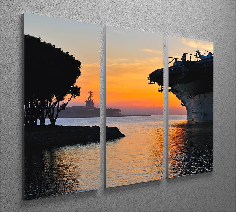 aircraft carrier in harbour in sunset 3 Split Panel Canvas Print - Canvas Art Rocks - 2