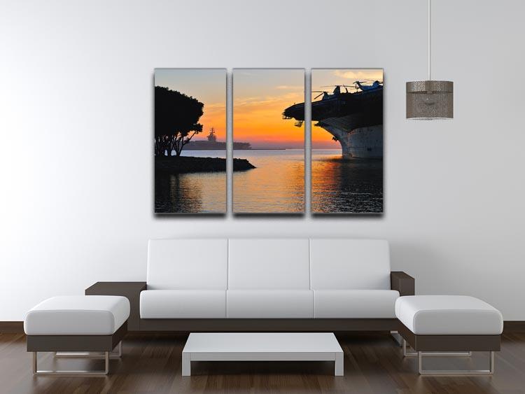 aircraft carrier in harbour in sunset 3 Split Panel Canvas Print - Canvas Art Rocks - 3