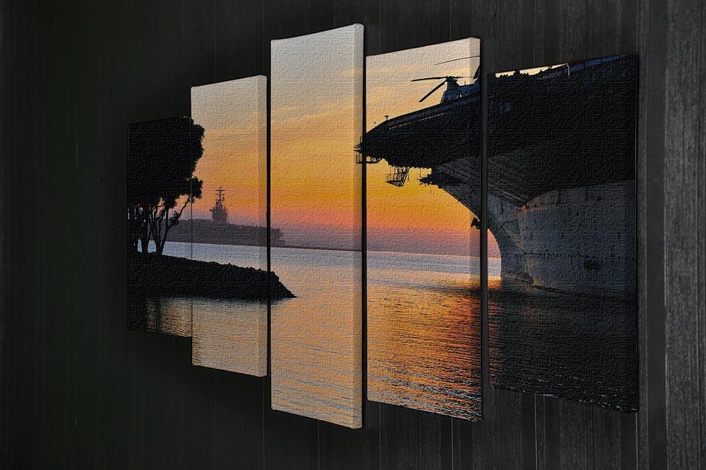 aircraft carrier in harbour in sunset 5 Split Panel Canvas  - Canvas Art Rocks - 2