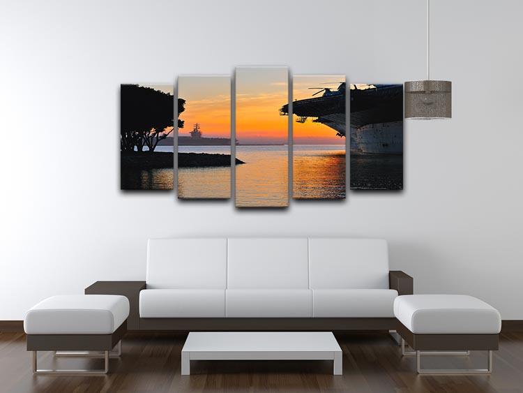 aircraft carrier in harbour in sunset 5 Split Panel Canvas  - Canvas Art Rocks - 3