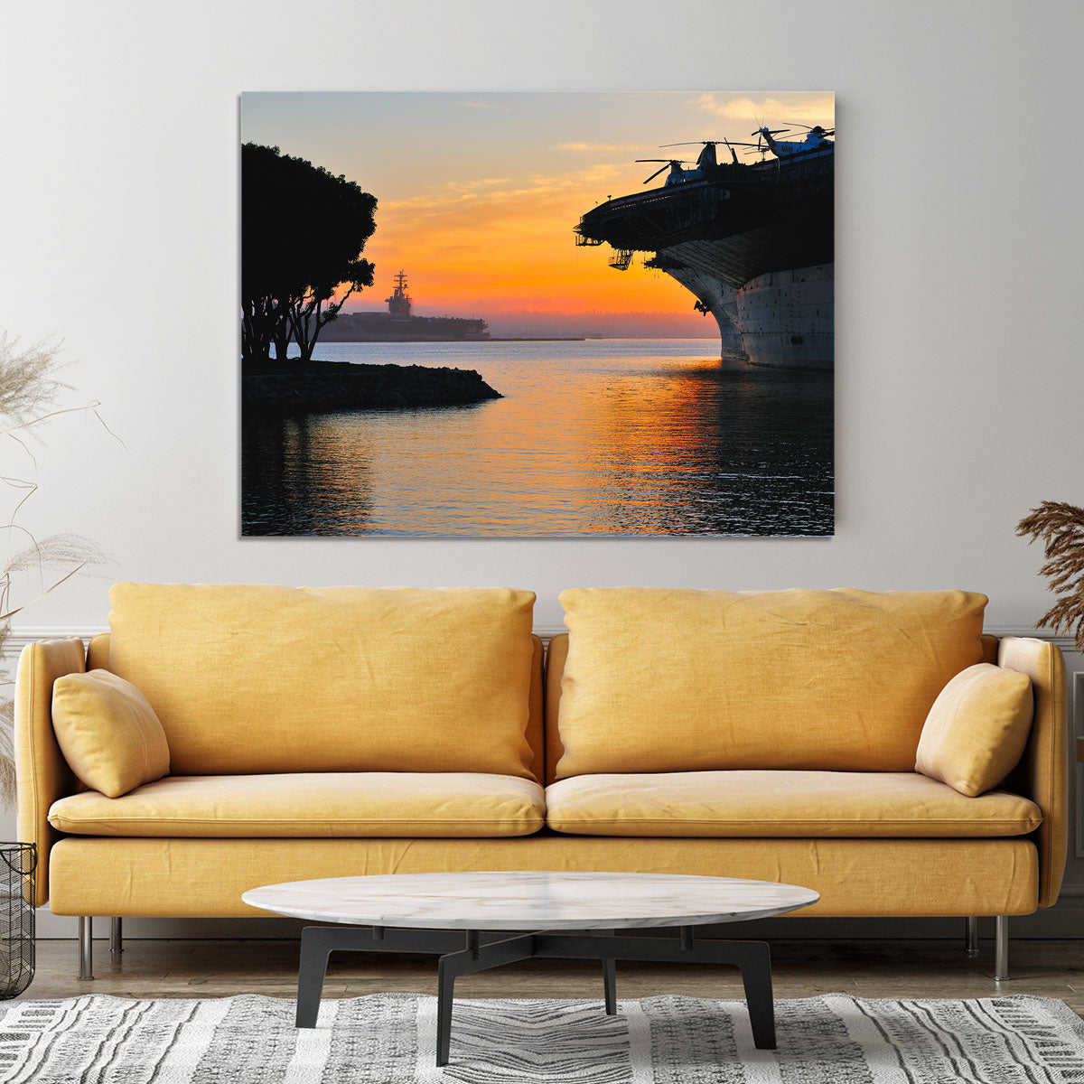 aircraft carrier in harbour in sunset Canvas Print or Poster - Canvas Art Rocks - 4