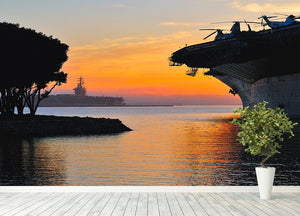 aircraft carrier in harbour in sunset Wall Mural Wallpaper - Canvas Art Rocks - 4