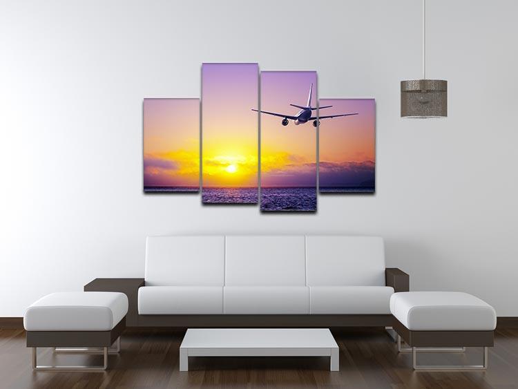 airplane in the sky over ocean 4 Split Panel Canvas  - Canvas Art Rocks - 3
