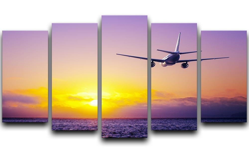 airplane in the sky over ocean 5 Split Panel Canvas  - Canvas Art Rocks - 1