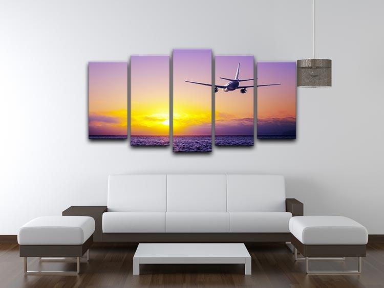 airplane in the sky over ocean 5 Split Panel Canvas  - Canvas Art Rocks - 3