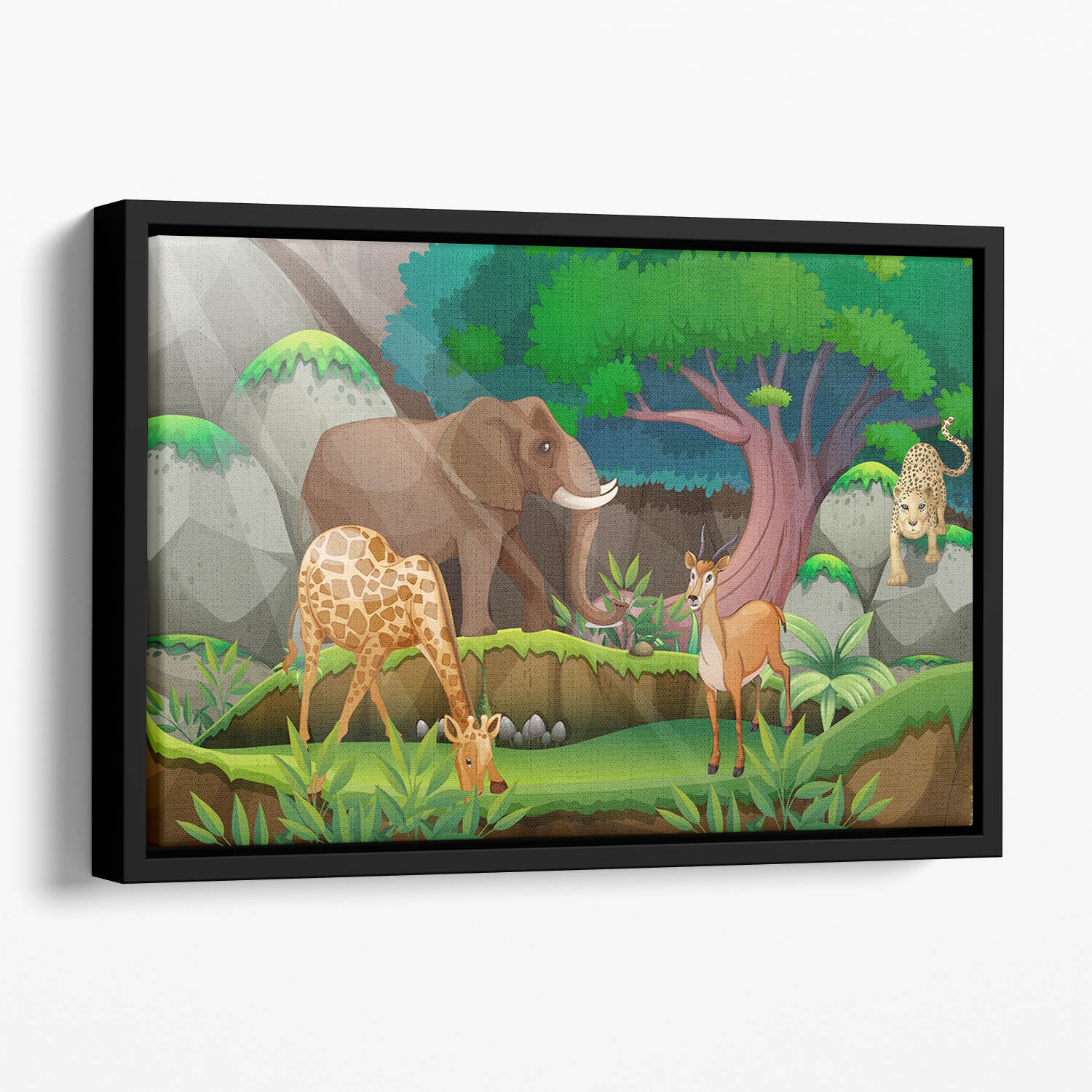 animals in the jungle Floating Framed Canvas