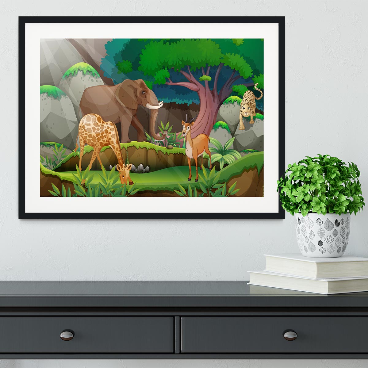 animals in the jungle Framed Print - Canvas Art Rocks - 1