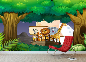 animals on boat in the jungle Wall Mural Wallpaper - Canvas Art Rocks - 3