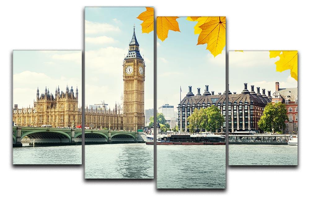 autumn leaves and Big Ben London 4 Split Panel Canvas  - Canvas Art Rocks - 1