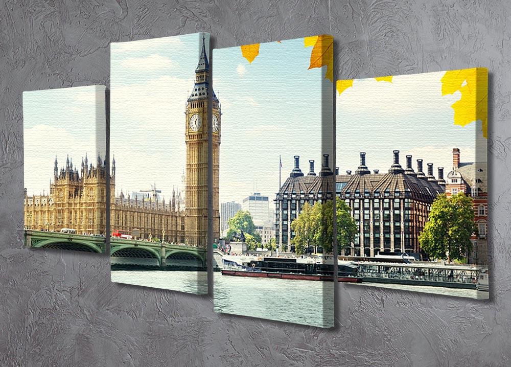 autumn leaves and Big Ben London 4 Split Panel Canvas  - Canvas Art Rocks - 2