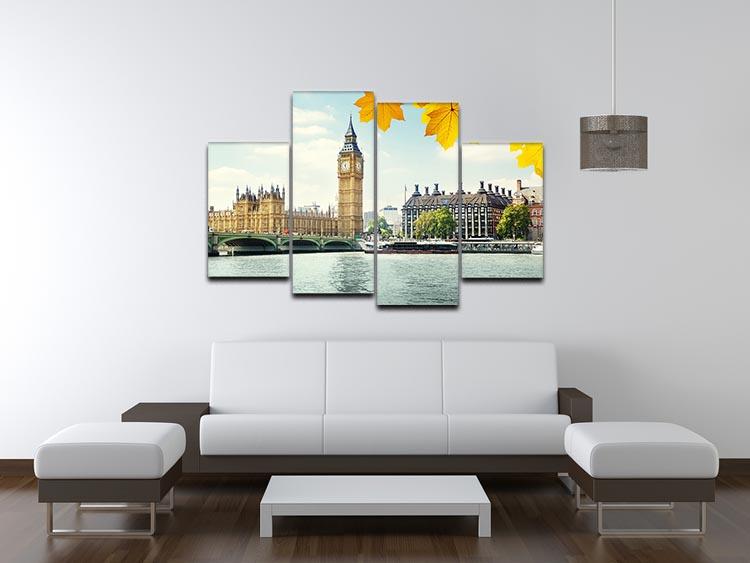 autumn leaves and Big Ben London 4 Split Panel Canvas  - Canvas Art Rocks - 3