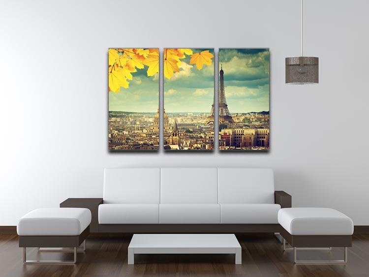 autumn leaves in Paris and Eiffel tower 3 Split Panel Canvas Print - Canvas Art Rocks - 3