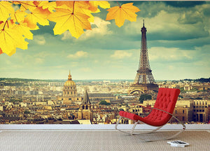 autumn leaves in Paris and Eiffel tower Wall Mural Wallpaper - Canvas Art Rocks - 2