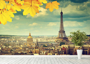 autumn leaves in Paris and Eiffel tower Wall Mural Wallpaper - Canvas Art Rocks - 4