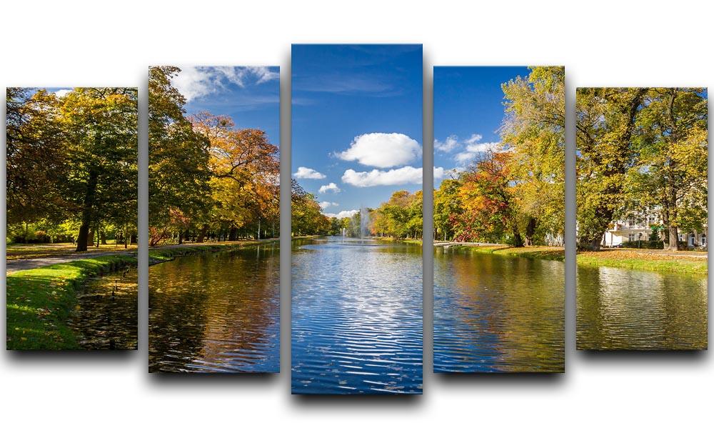 autumn park on the river 5 Split Panel Canvas  - Canvas Art Rocks - 1