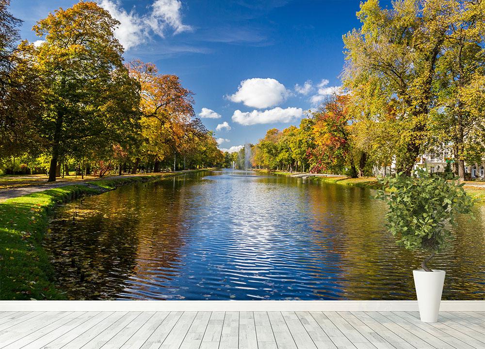 autumn park on the river Wall Mural Wallpaper - Canvas Art Rocks - 4
