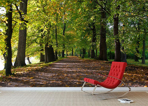 autumn road with leaves in park Wall Mural Wallpaper - Canvas Art Rocks - 2