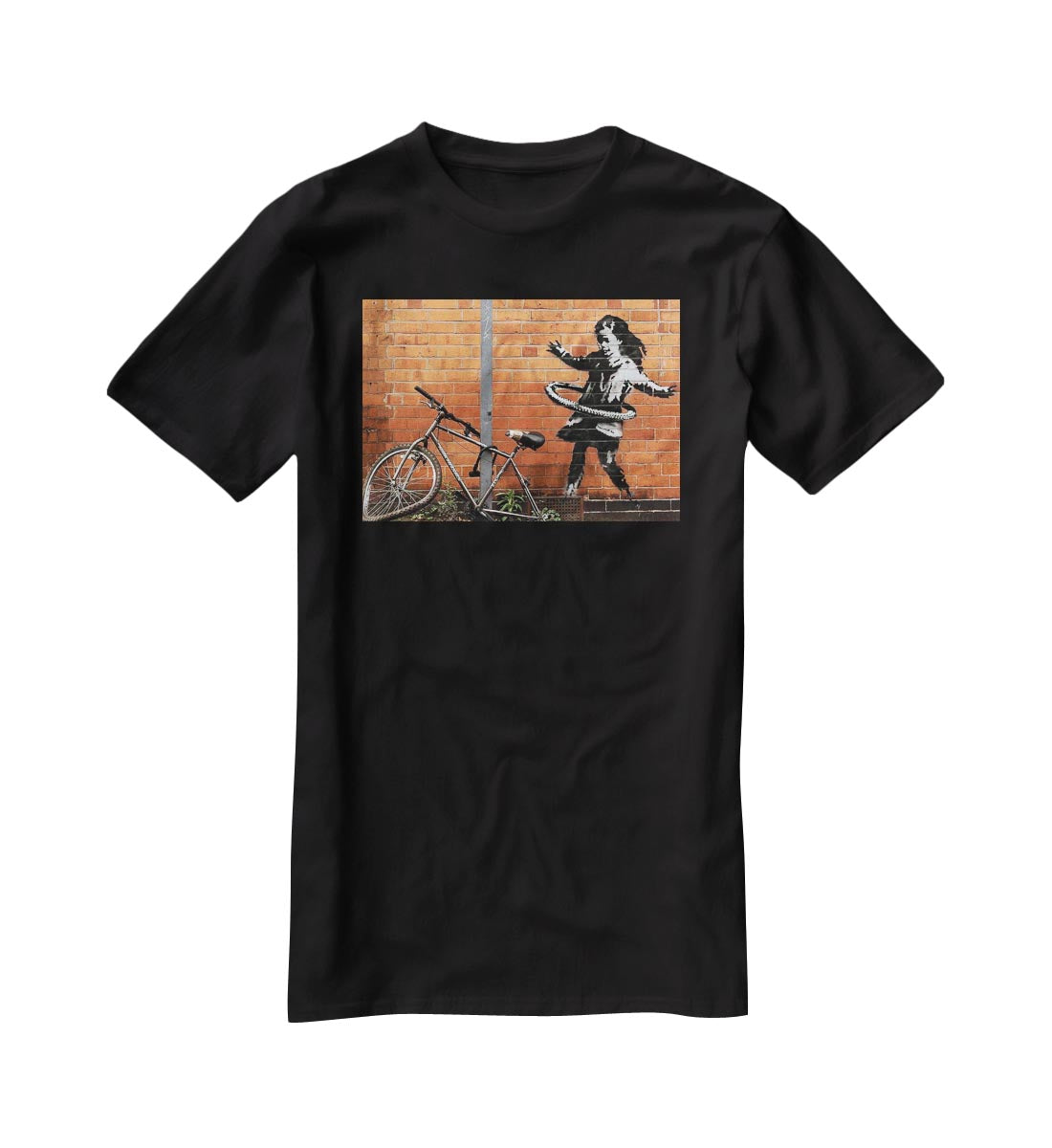 banksy Hula Hoop Girl T-Shirt - Canvas Art Rocks - 1
