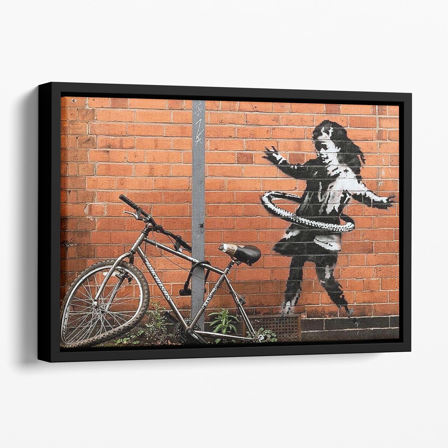 banksy Hula Hoop Girl Floating Framed Canvas - Canvas Art Rocks - 1