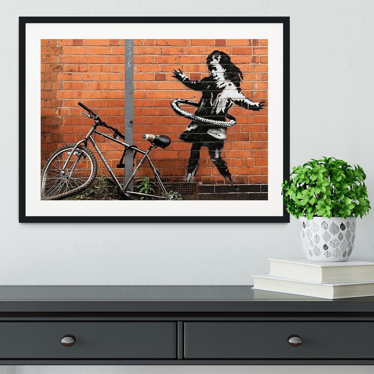 banksy Hula Hoop Girl Framed Print - Canvas Art Rocks - 1