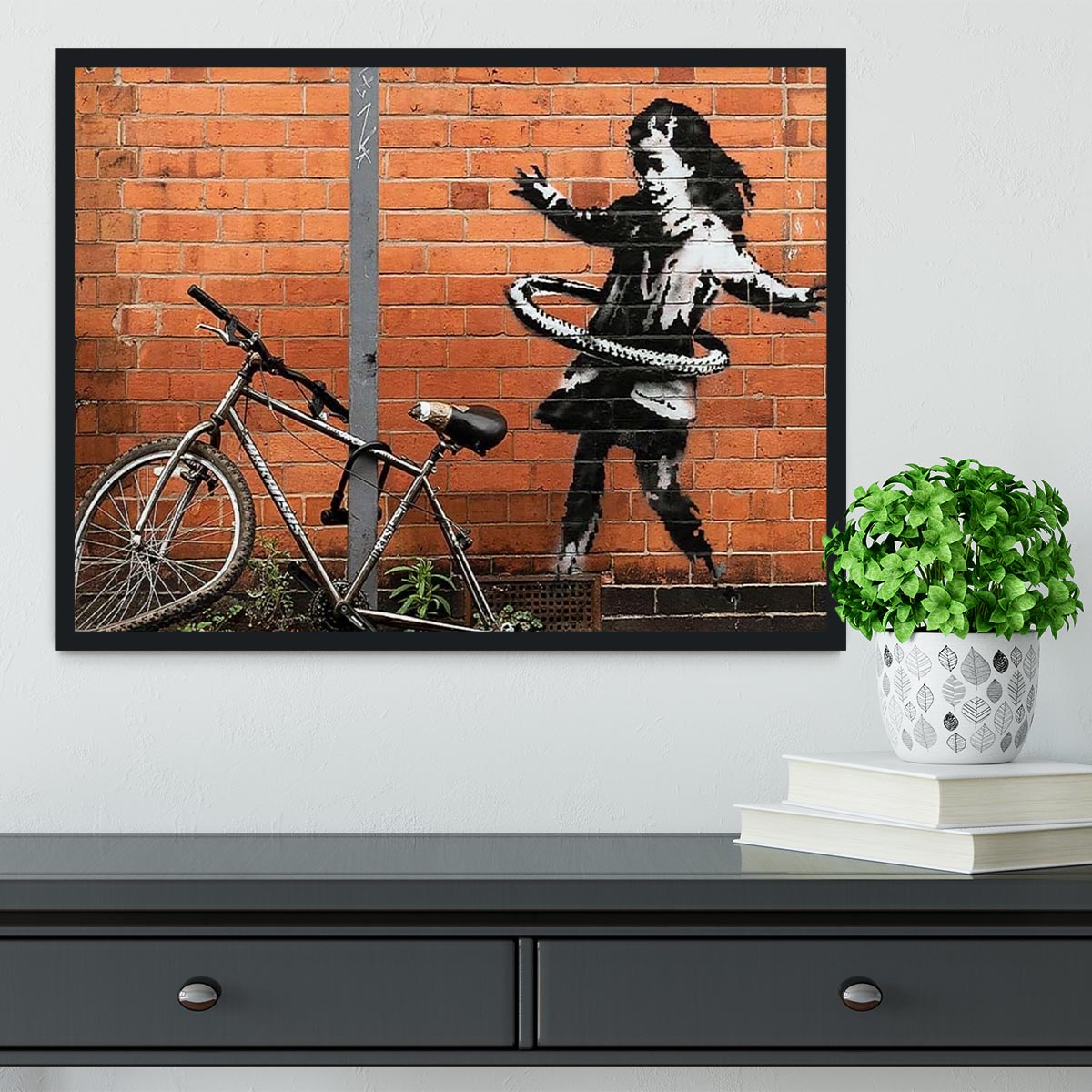 banksy Hula Hoop Girl Framed Print - Canvas Art Rocks - 2
