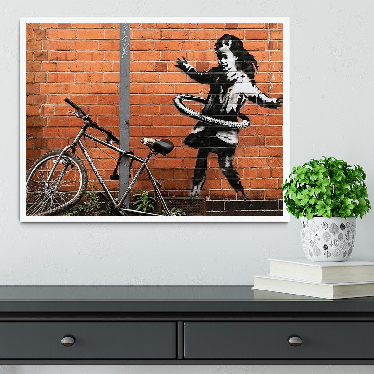 banksy Hula Hoop Girl Framed Print - Canvas Art Rocks -6