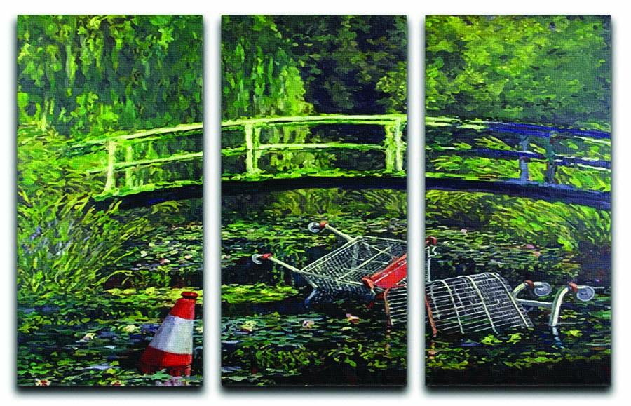 banksy Water Lilies Trash 3 Split Panel Canvas Print - Canvas Art Rocks - 1