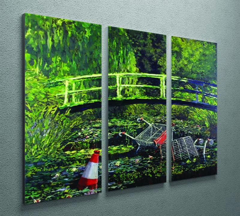 banksy Water Lilies Trash 3 Split Panel Canvas Print - Canvas Art Rocks - 2