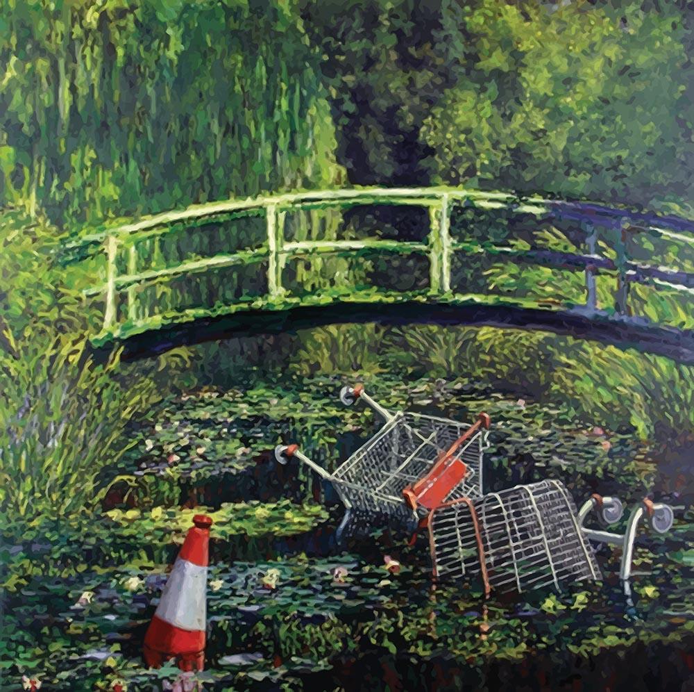 banksy Water Lilies Trash Wall Mural Wallpaper - Canvas Art Rocks - 1
