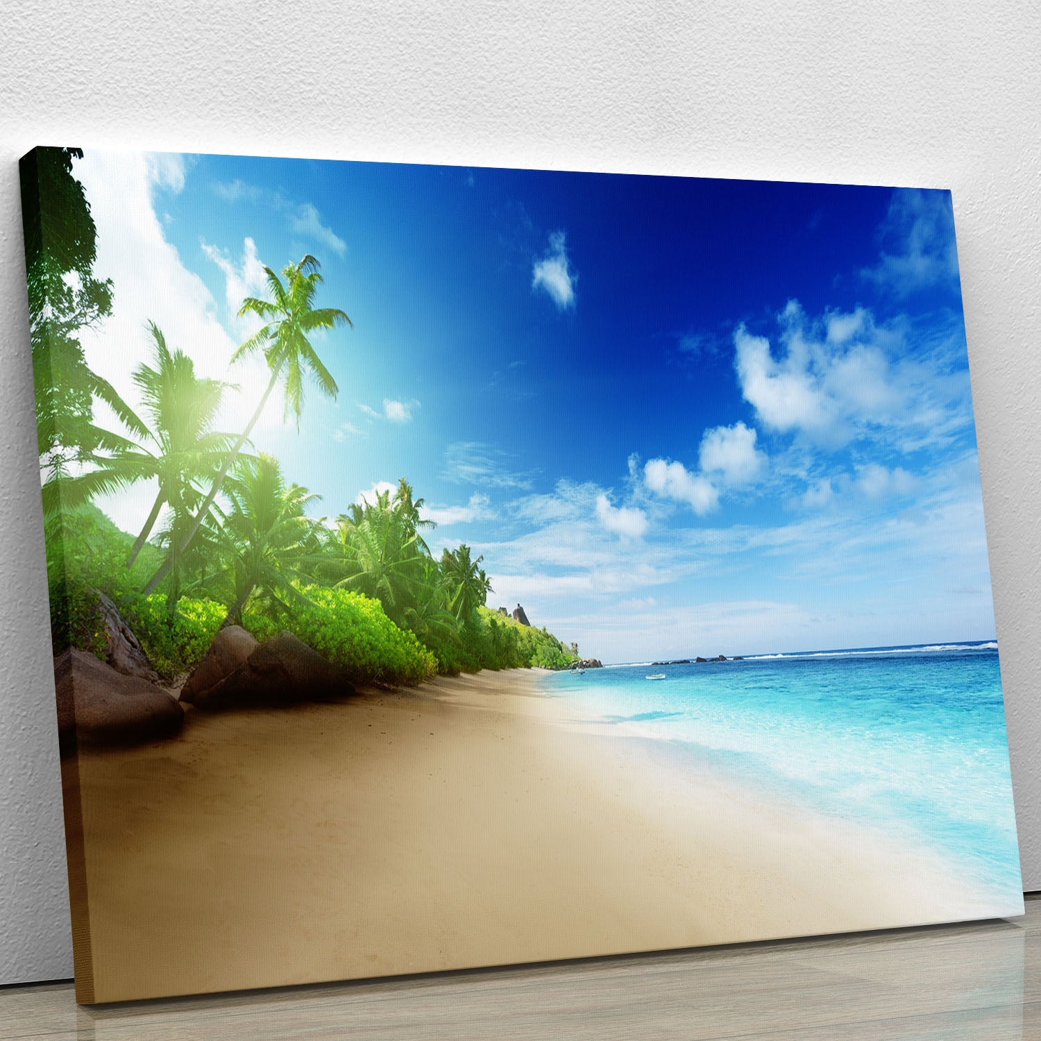 beach in sunset time on Mahe island Canvas Print or Poster - Canvas Art Rocks - 1