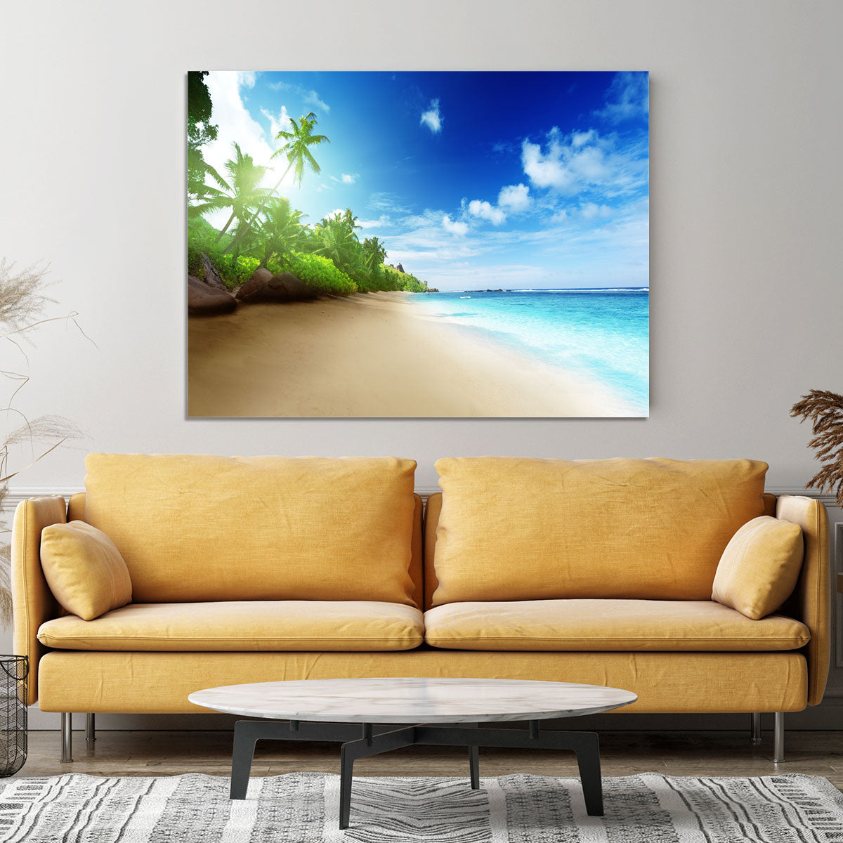 beach in sunset time on Mahe island Canvas Print or Poster - Canvas Art Rocks - 4